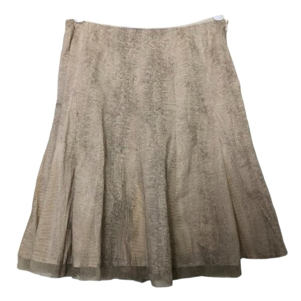 Elie Tahari Midi Skirt Beige Boho Earth Tone Pleated Midi Skirt Cotton Size 10